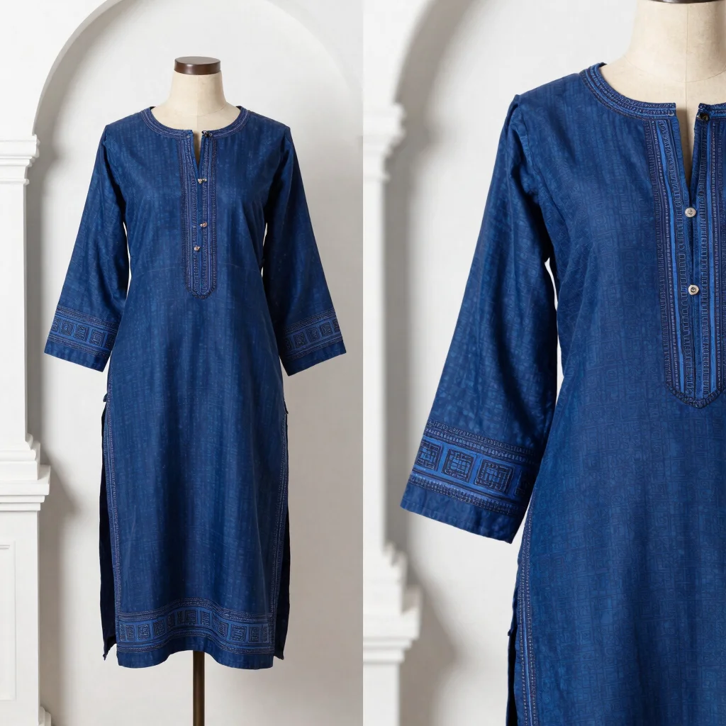 Cobalt Border Kurta